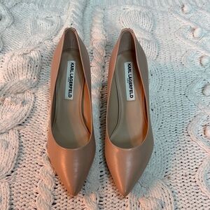 KARL LAGERFELD PARIS Women’s Royale Leather Stiletto Nude Pointed-Toe Pumps